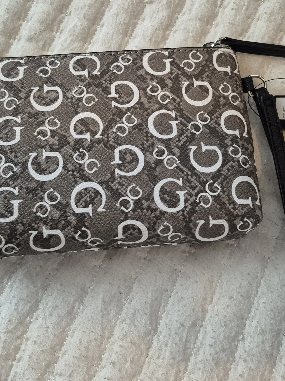 Guess Monogram Wristlet in Gray and Black